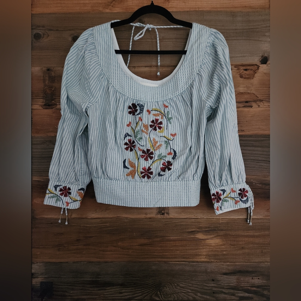 Anthropologie Beaded Puff-Sleeved Blouse Size Medium - Picture 5 of 8